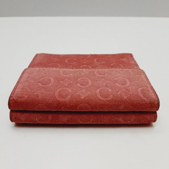 CELINE Vintage C Macadam Logo Pink Genuine Suede Leather Square Triomphe Wallet - Picture 4 of 16